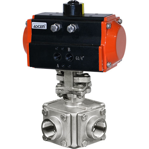 Pneumatic Actuator Operated 3 Way Ball Valve - Material: Stainless Steel