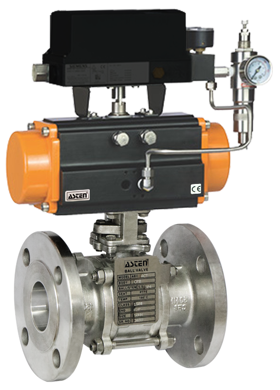 Industrial Pneumatic 3 Pc 2 Way Ball Valve  Flanged
