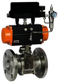 Pneumatic 3 Pc 2 Way Ball Valve  Flanged - Color: Orange