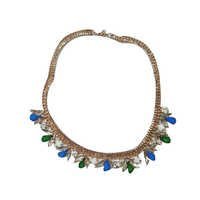 Green Stone Beaded With Metal Chain Necklace