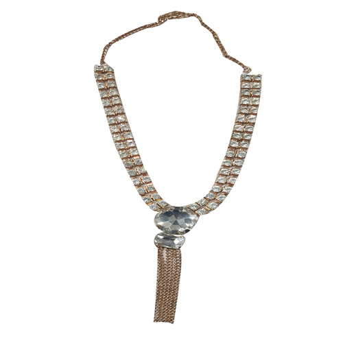White  Stone Beaded With Metal Chain Necklace