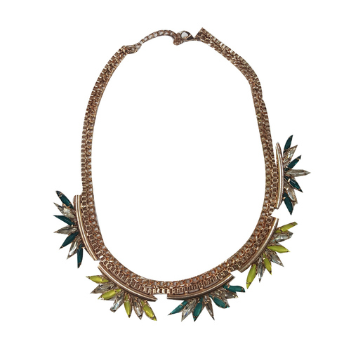 Dark Green Stone Beaded Necklace With Chain