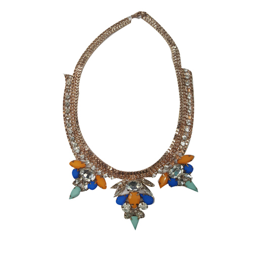 Orange Stone Beaded With Metal Chain Necklace