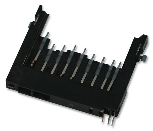 CARD, SD, W/O COVER - Copper Alloy, 2.5mm Lead Spacing, 9 Contacts | Surface Mount Right Angle, Gold Plated Contacts, 0.5A Rating