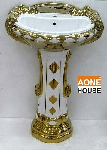 Gold Plated Decorative Washbasin Pedestal - Ceramic Material, Wall Mounted Design | Lifetime Guarantee, Customizable Colors and Designs