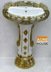 Decorative Gold Plated Wash Basin Pedestal