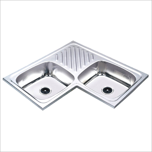 Corner Sink - Stainless Steel 400x400x200 mm, Polished Finish | Double Bowl, Space Saving, Easy Cleaning, Water Efficient, Undermount
