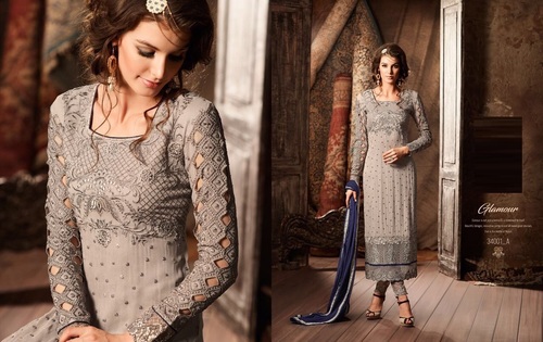 Grey Shop Long Pakistani Style Suits Online