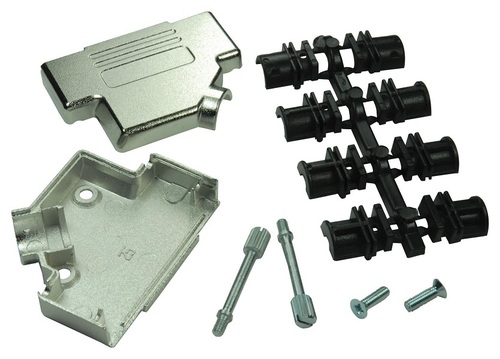 Connector Cover - Die Cast Zinc, D Sub Shell Size: DB, Cable Exit Angle: 45°, External Depth: 1.59", Body Color: Silver, Weight: 54.205 g