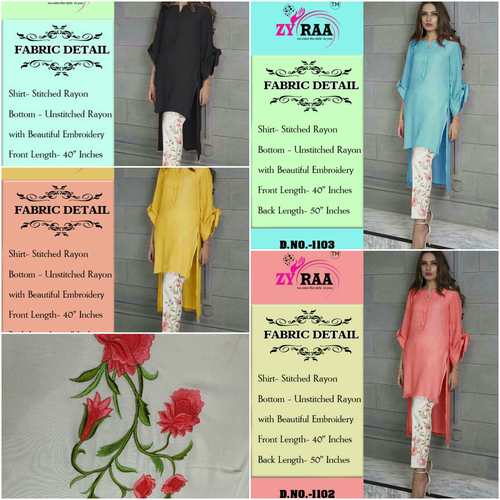 Zyara Kurte With Emb Pant - Rayon Fabric, 40 Inch Length, Floral Embroidery, Stylish Summer Wear