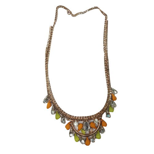 Orange Stone Beaded With Metal Chain Necklace