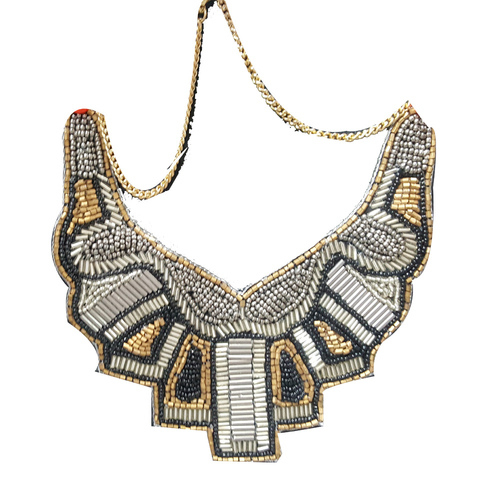 Silver Glass Beaded Hand Embroidery Necklace
