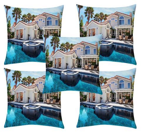 Sweet Home Printed Cushion Cover - Chenille, 16x16 Inches, Sky Blue | Square Shape, Printed Pattern, No Zipper, Home Use