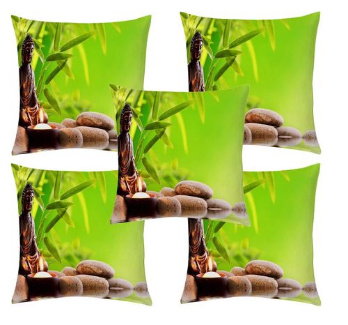 Nature Printed Cushion Cover - Chenille, 16x16 Inches, Green | Square Shape, No Zipper, Home Use, Plain Style, Polyester Cotton Material
