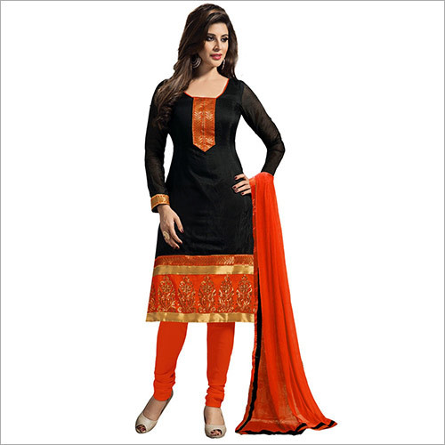 Cotton Polyester Salwar Suits-Chanderi Black