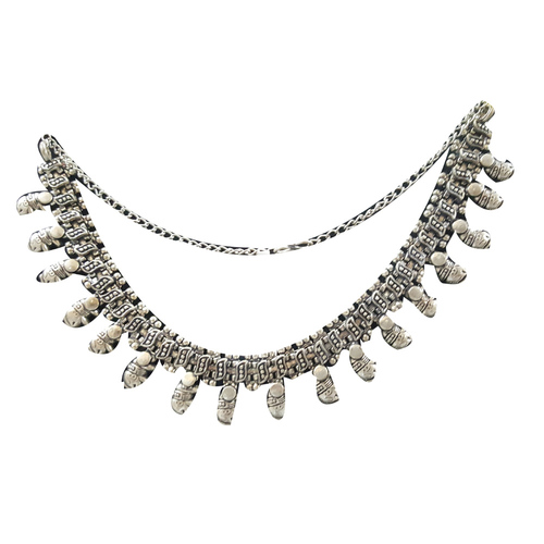 Silver Metal Beaded Choker Necklace - Silver Metal, 14-16 Inches | Teardrop Beads, Clasp Closure, Handmade