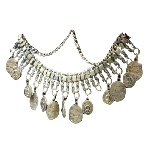 Silver Metal Beaded With Metal Coins Necklace