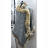 Cable Knitted Pashmina Wool Shawls with Fur