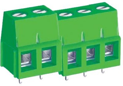 TERMINAL BLOCK - Brass, 3 Positions, 12AWG, Rated Voltage 300V, Rated Current 16A, Pitch Spacing 5.08mm, Screw Connection Method | PCB Mount, Right Angle Orientation