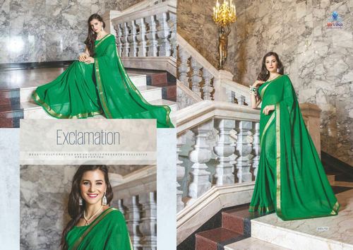Weightless Chiffon Saree - Green Color, Party & Evening Wear | Light Weight, Smooth Texture, Wrinkle Free, Excellent Finish
