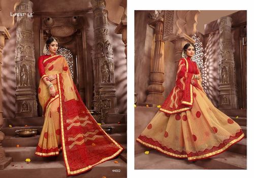 Kosa Cotton Saree - Traditional Printed Design, Light Weight, Smooth Texture, Wrinkle Free Finish