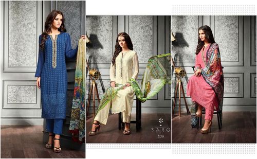 georgette suits with emb work with digital print dupatta