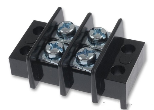 TERMINAL BLOCK, BARRIER - Brass Contacts, 2 Positions, 2 Rows, Black Finish, Rated Voltage 300V, Rated Current 20A | Weight: 15.604 g