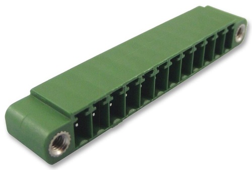 TERMINAL BLOCK, HEADER - Polyamide 6.6, 12 Positions, Green | 150V Rated Voltage, 12A Current, Through Hole Vertical Orientation, Weight: 3.3g