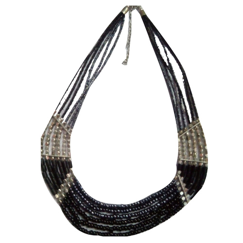 Black Glass Seed Beaded Choker Necklace