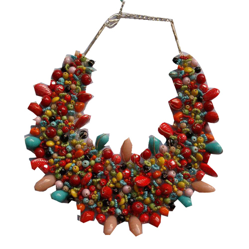 Red Glass Seed Beaded Choker Necklace