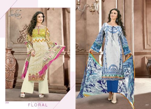Fancy Printed Suit - Cotton Cambric Top, Cotton Bottom, Chiffon Dupatta | Eye Catching Pattern, Tear Resistance, Elegant Design, All Season Wear
