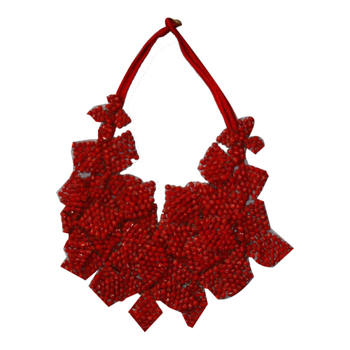 Red Glass Seed Bead Work Choker Necklace