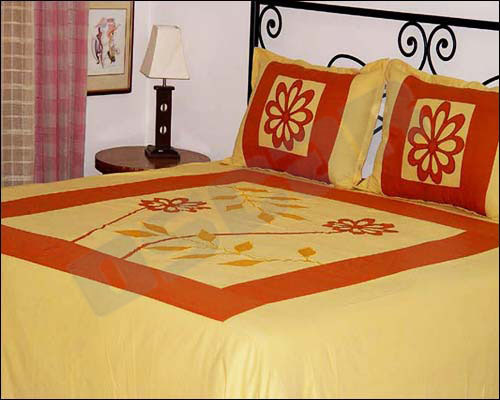 Yellow Embroidered Bed Cover