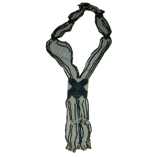 Black Glass Seed Bead Work Long Necklace