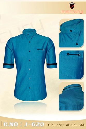 Shirt - Cotton, M-3XL, Blue, Mandarin Collar, Button-Down | Soft Fabric, Stylish Design, Comfortable Fit, Durable, Easy Care, Half Sleeves