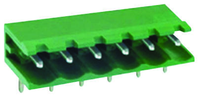 PIN HEADER - Brass, 8 Positions, 5mm Pitch, Right Angle Through Hole Orientation, Green | Rated Voltage 300V, Rated Current 16A, 3.039g