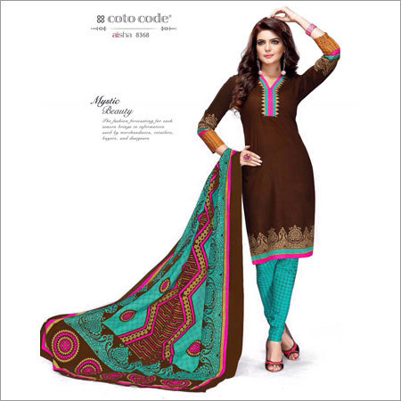 Brown And Green Indian Printed Cotton Suits