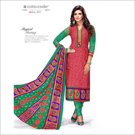 Red And Green Latest Cotton Salwar Kameez