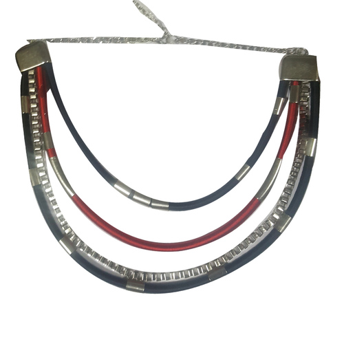 Dark Red Thread Beaded With Metal Beads Work Choker Necklace