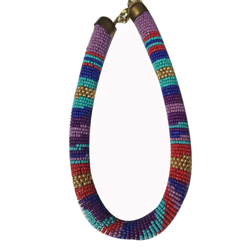 पर्पल ग्लास सीड बीडेड स्प्रिंग नेकलेस