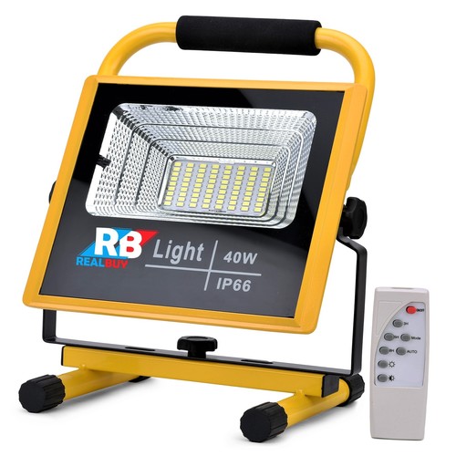 Realbuy Rechargeable Led Flood Light 40w With 8800mah Lithium Battery Remote Control (Ip66 Water-proof)