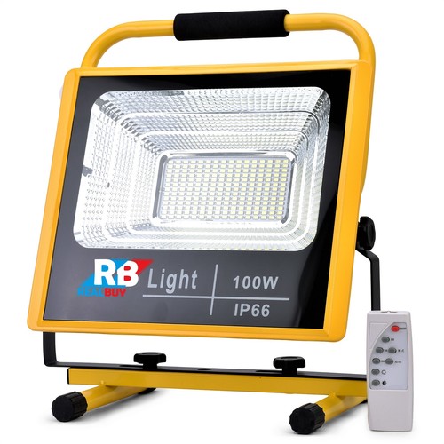 RealBuy Rechargeable LED Flood Light 100W with 12000mAh Lithium Battery and Remote Control, Cool White (IP66 Water-Proof)