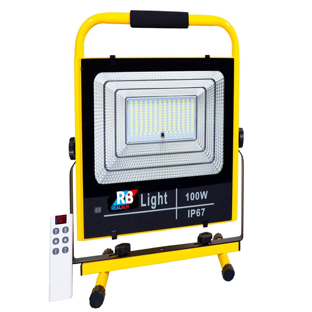 RealBuy Rechargeable LED Flood Light 100W with 12000mAh Lithium Battery and Remote Control Cool White (IP66 Water-Proof)