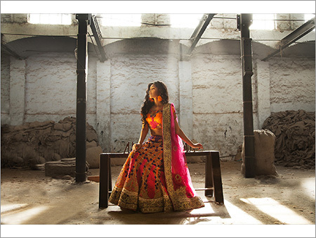 Party Wear Lehenga Decoration Material: Lace