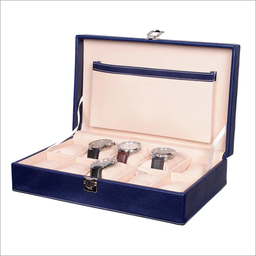Hard Craft Watch Box Case PU Leather for 10 Watch Slots - Blue