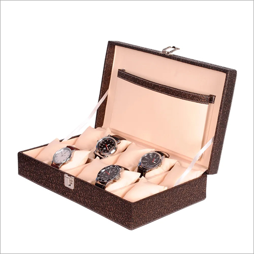 Hard Craft Watch Box Case PU Leather for 10 Watch Slots - Golden Brown