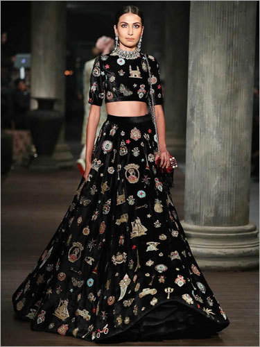 Designer Lehenga Choli - Velvet & Net, 44 Inch Lehenga, 14 Inch Choli, Black | Hand 3D Embroidery, Elegant Design, Comfortable Fit