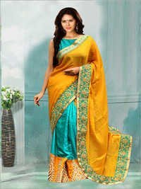 Yellow Crepe Silk Saree