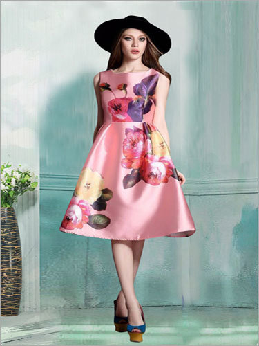 Floral Print Silk Pink Midi Dress