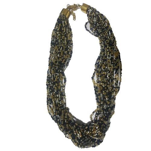 Black and Gold Glass Seed Beads Work Necklace